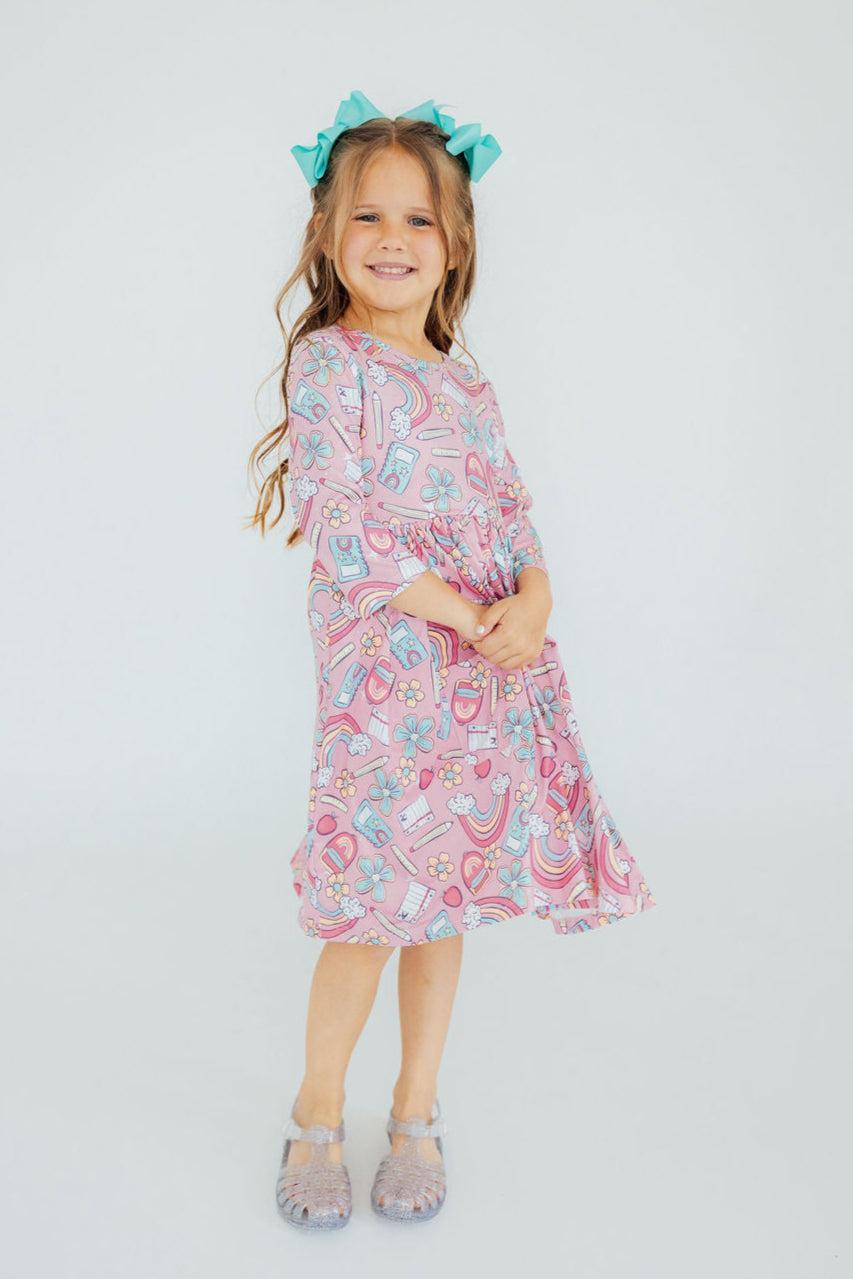 (V) Dream Big Little One 3/4 Pocket Twirl Dress-Mila & Rose ®