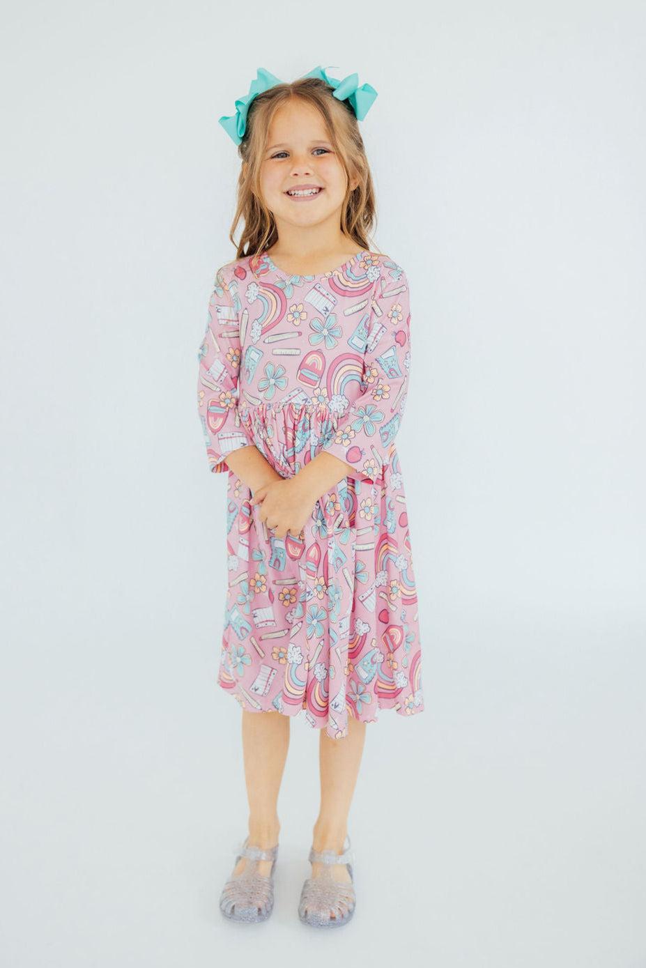 (V) Dream Big Little One 3/4 Pocket Twirl Dress-Mila & Rose ®