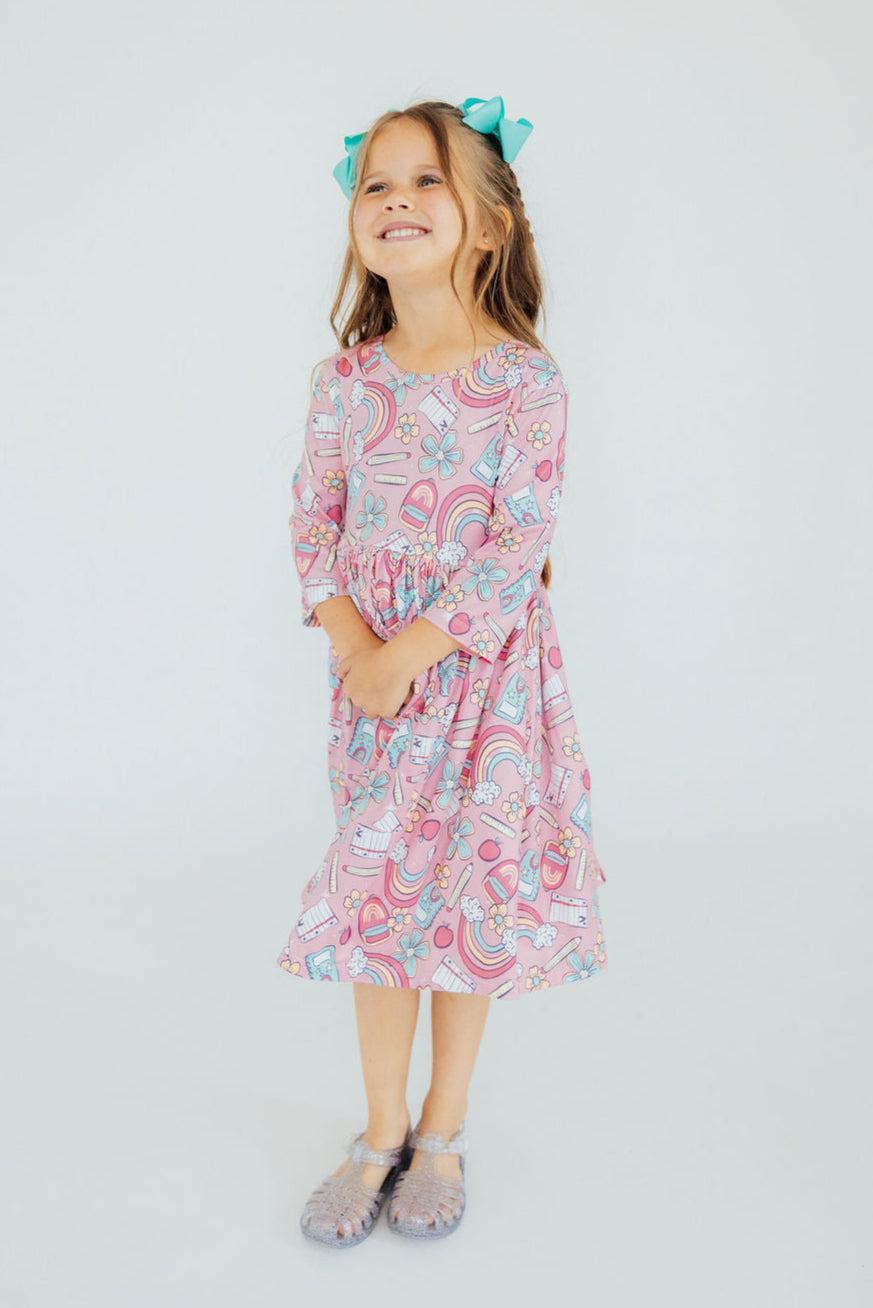 (V) Dream Big Little One 3/4 Pocket Twirl Dress-Mila & Rose ®