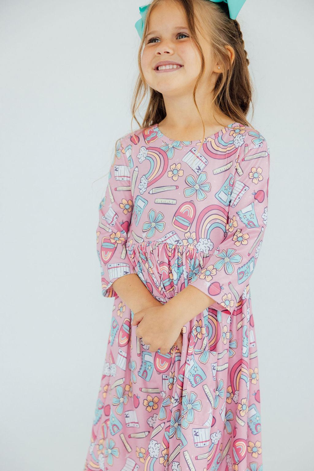 (V) Dream Big Little One 3/4 Pocket Twirl Dress-Mila & Rose ®
