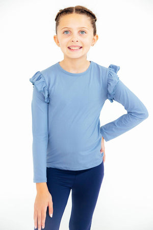 Dusty Blue L/S Ruffle Tee-Mila & Rose ®