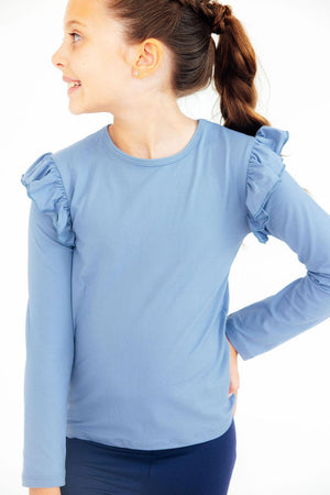 Dusty Blue L/S Ruffle Tee-Mila & Rose ®