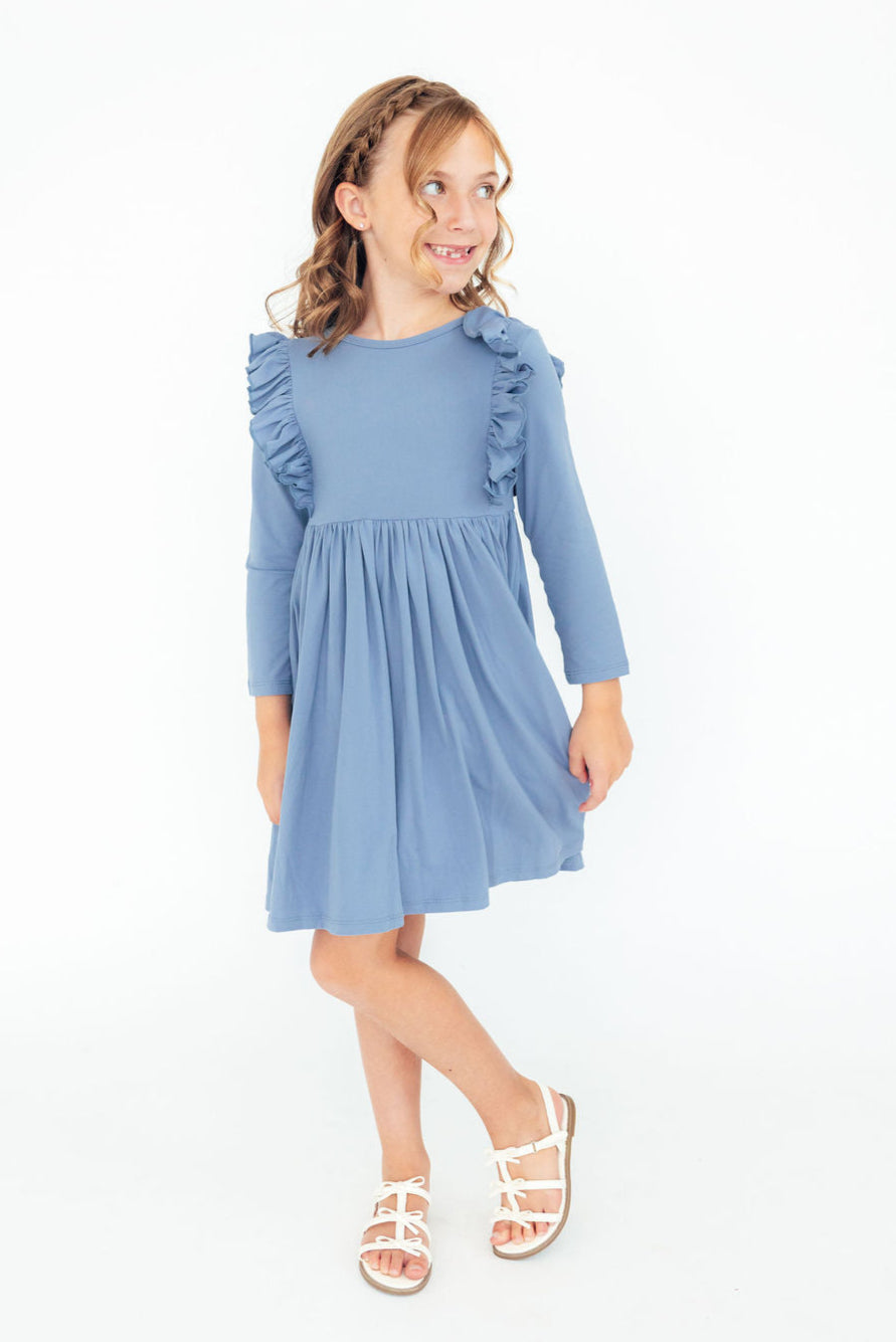 Girls' Dusty Blue Ruffle Twirl Dress Size: 2T Toddler By Mila & Rose Girls' Dusty Blue Ruffle Twirl Dress Size: 2T Toddler By Mila & Rose