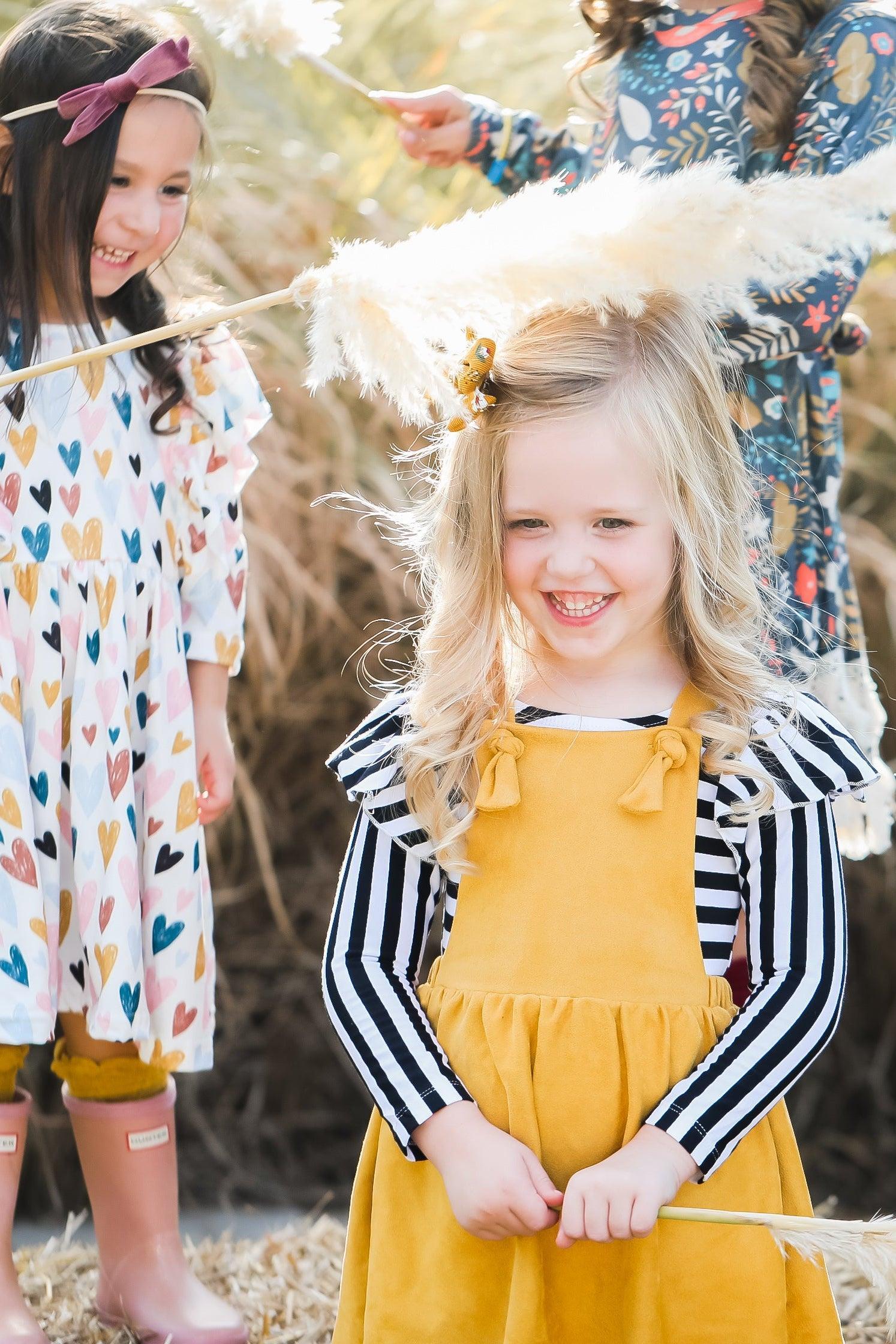 Mustard Faux Suede Pinafore-Mila & Rose ®