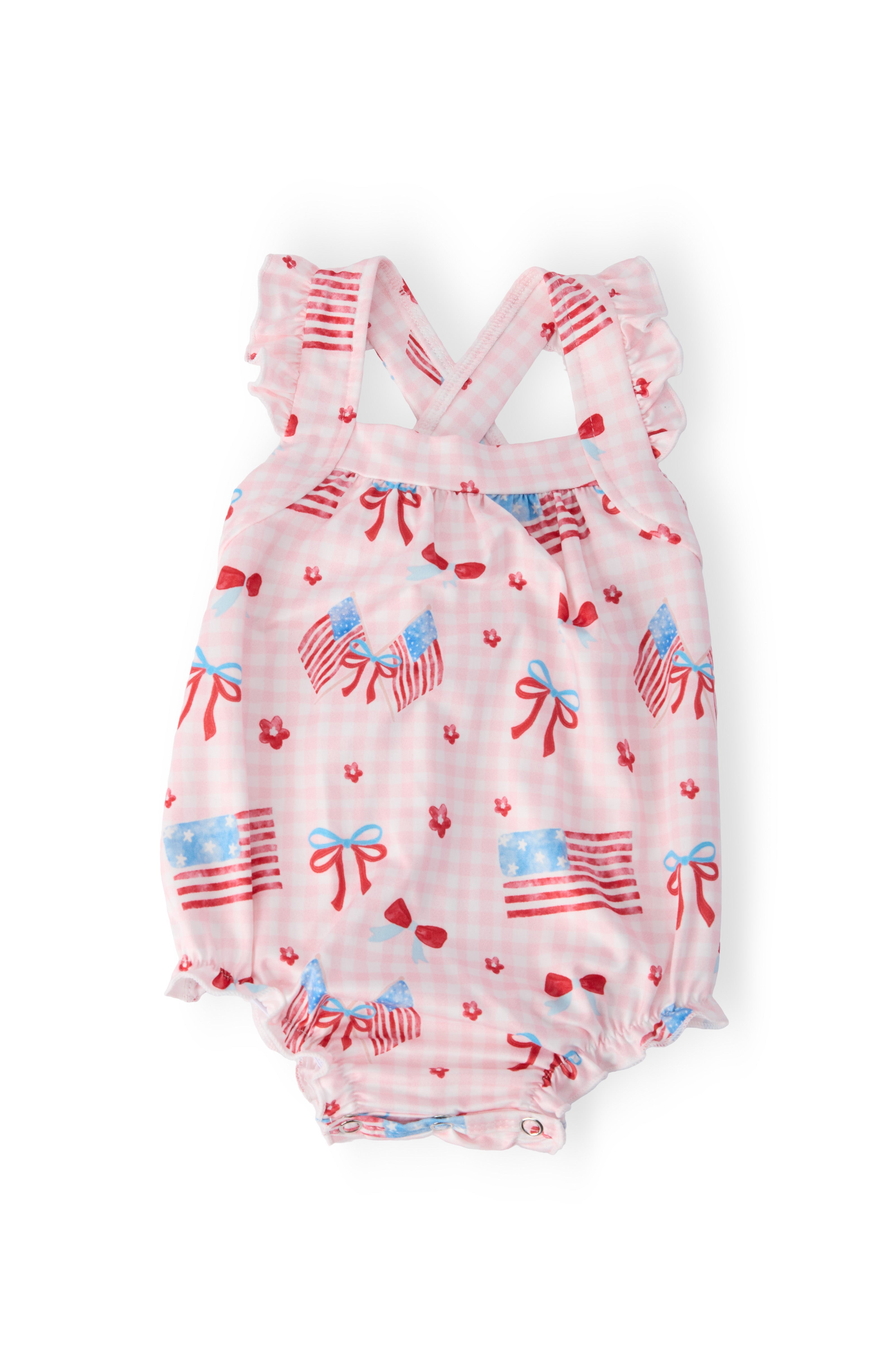 Fancy Flags Ruffle Cross Back Romper-Mila & Rose ®