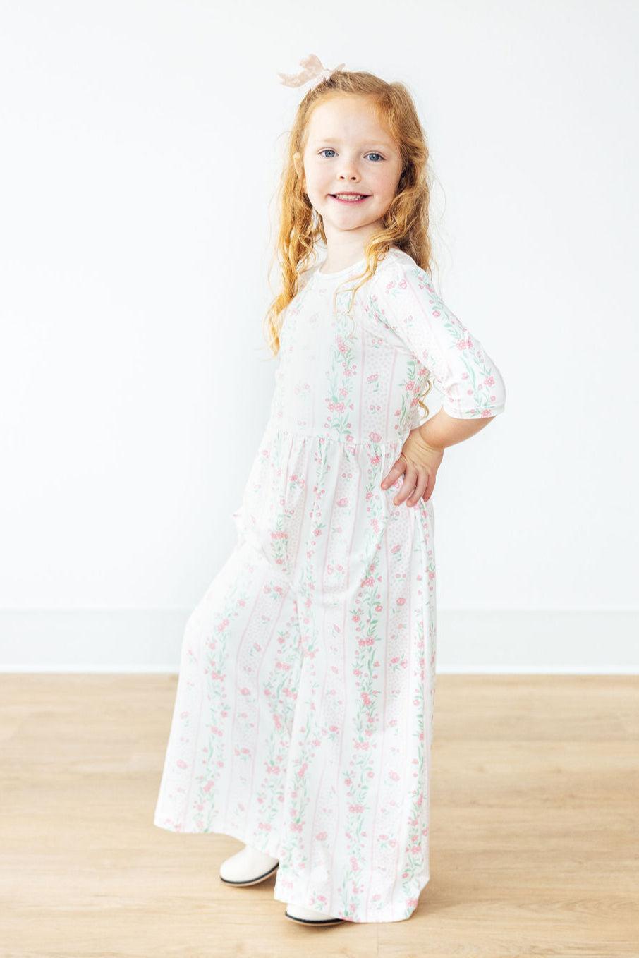 Girls' Fancy Florals Wide Leg Jumpsuit Size: 3T Toddler By Mila & Rose