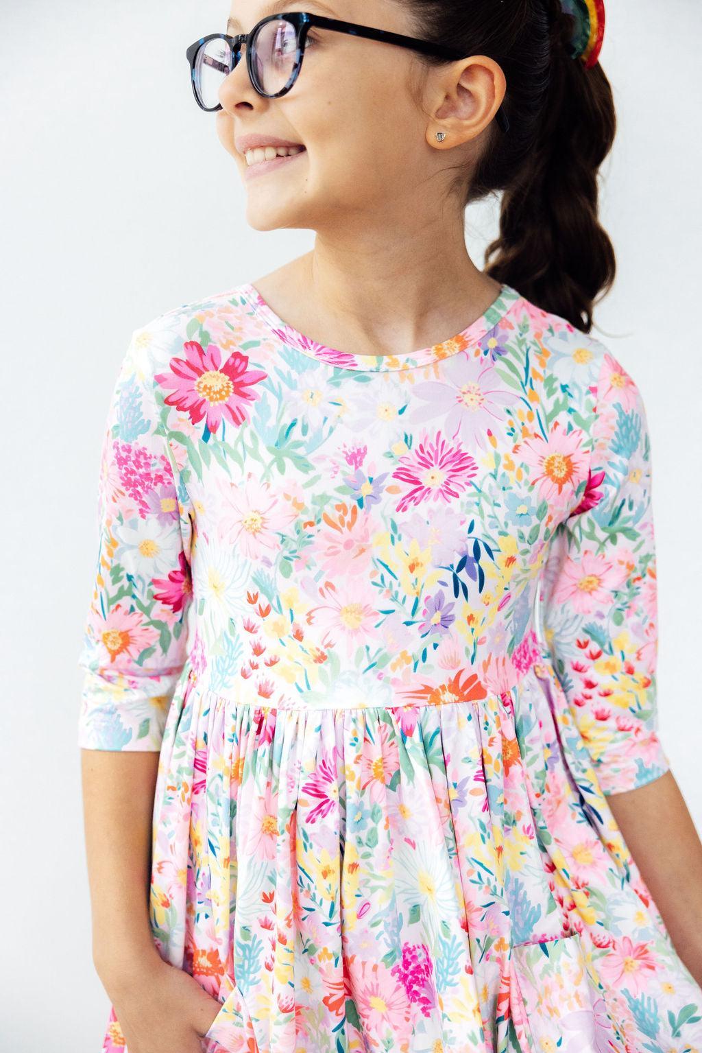 Field of Flowers 3/4 Sleeve Pocket Twirl Dress-Mila & Rose ®