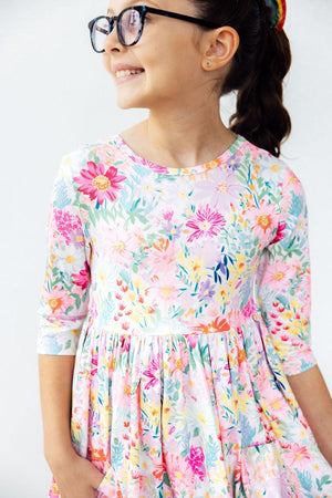Field of Flowers 3/4 Sleeve Pocket Twirl Dress-Mila & Rose ®