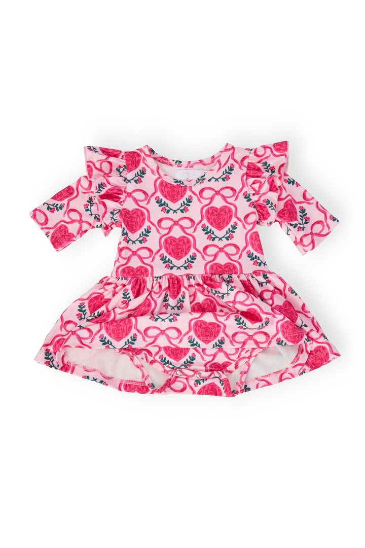 Fluttering Hearts 3/4 Sleeve Flutter Twirl Bodysuit-Mila & Rose ®