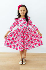 Fluttering Hearts 3/4 Sleeve Ruffle Twirl Dress-Mila & Rose ®