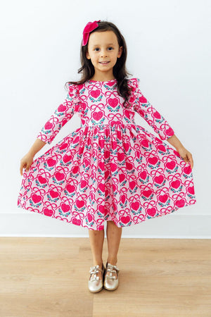 Fluttering Hearts 3/4 Sleeve Ruffle Twirl Dress-Mila & Rose ®