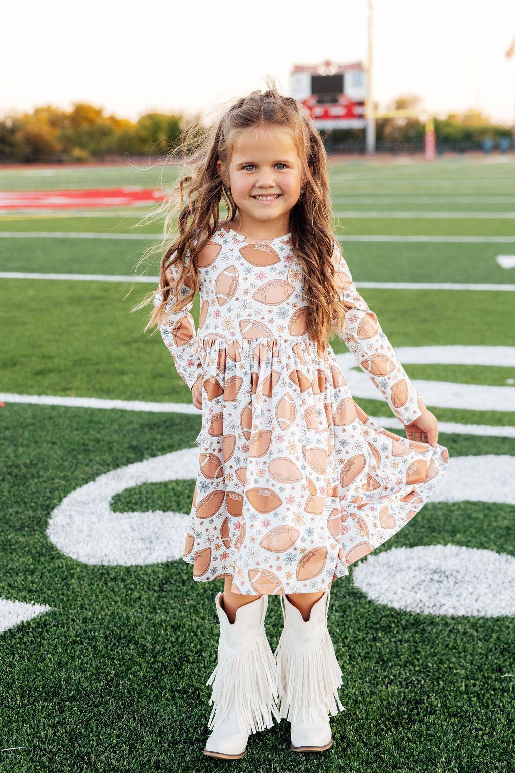Girls' Football Friday Pocket Twirl Dress Size: 4T Toddler By Mila & Rose Girls' Football Friday Pocket Twirl Dress Size: 4T Toddler By Mila & Rose