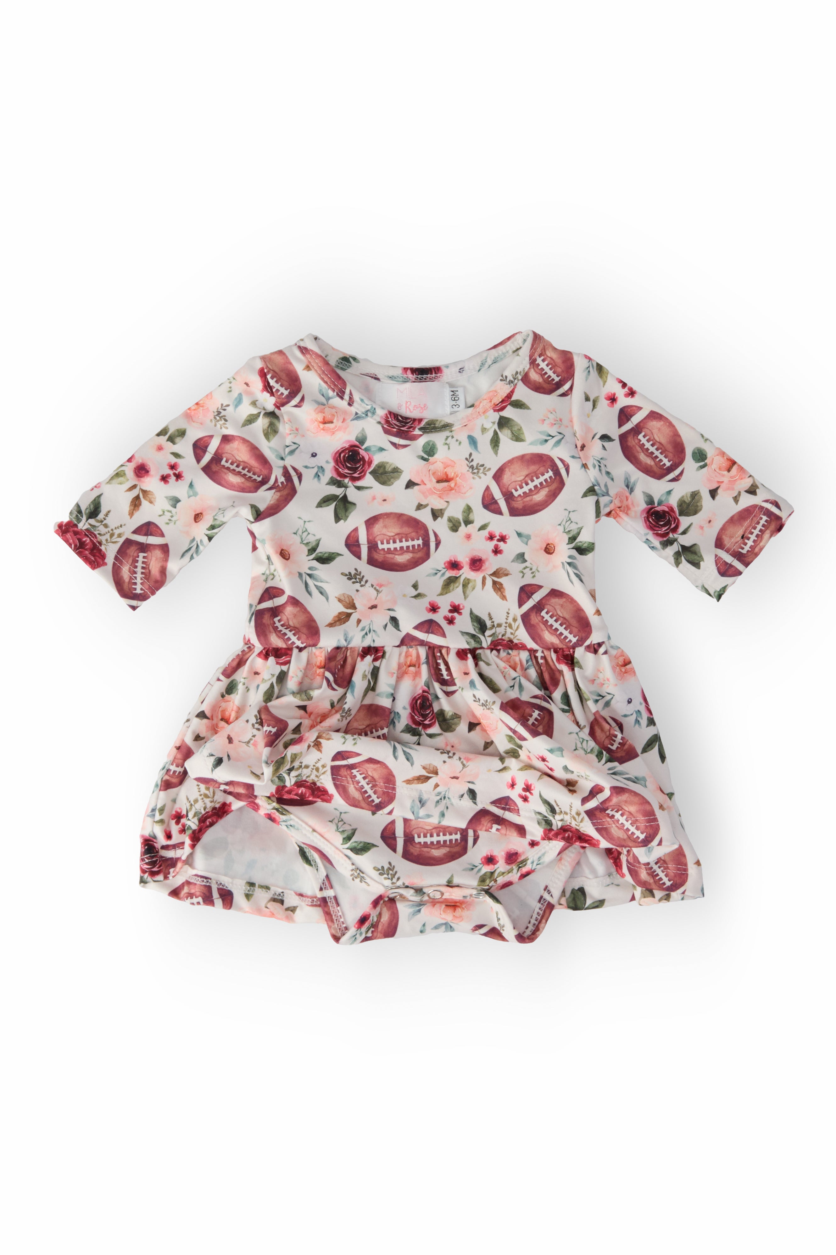 Footballs & Flowers 3/4 Sleeve Twirl Bodysuit-Mila & Rose ®