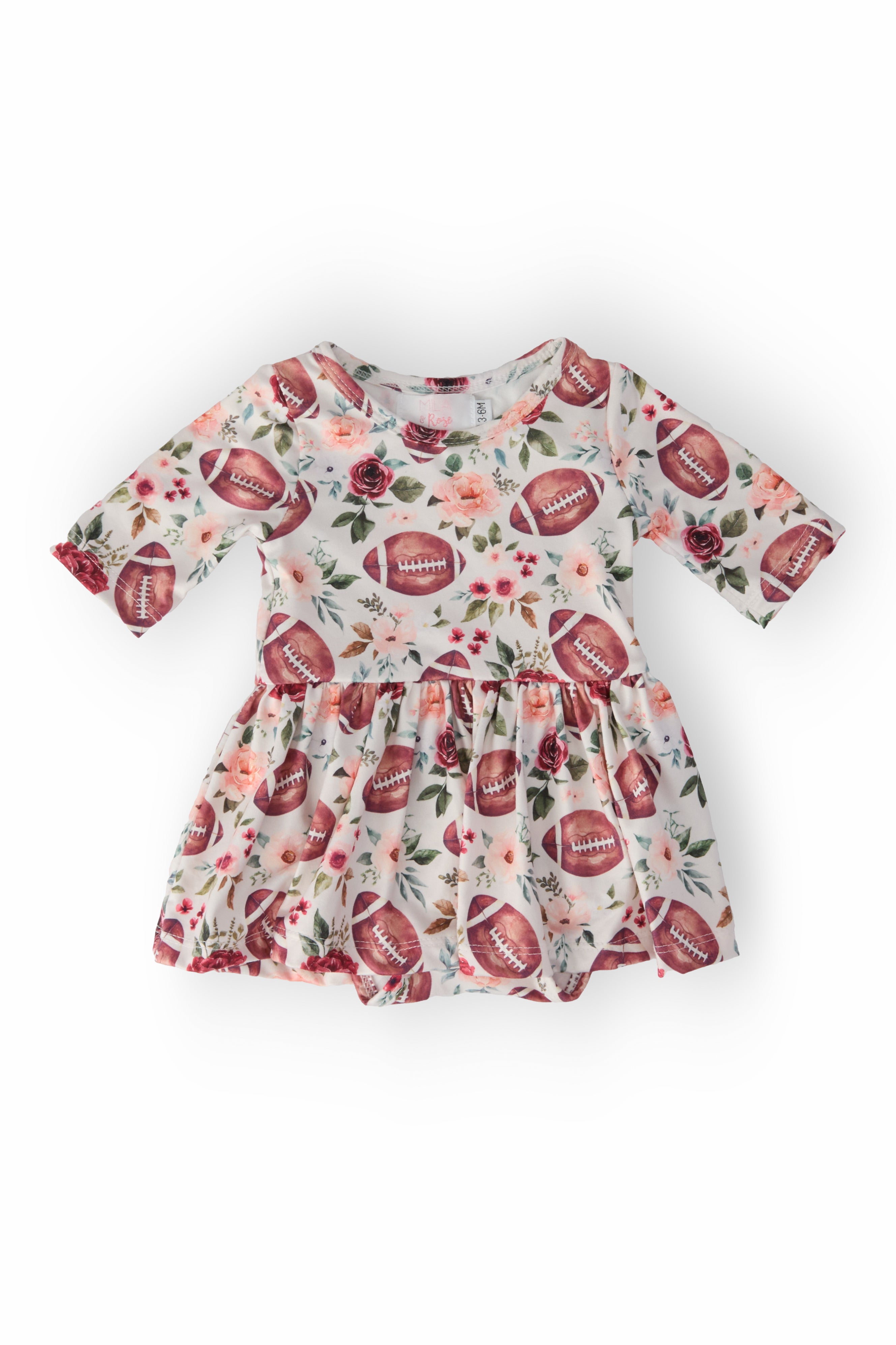 Footballs & Flowers 3/4 Sleeve Twirl Bodysuit-Mila & Rose ®
