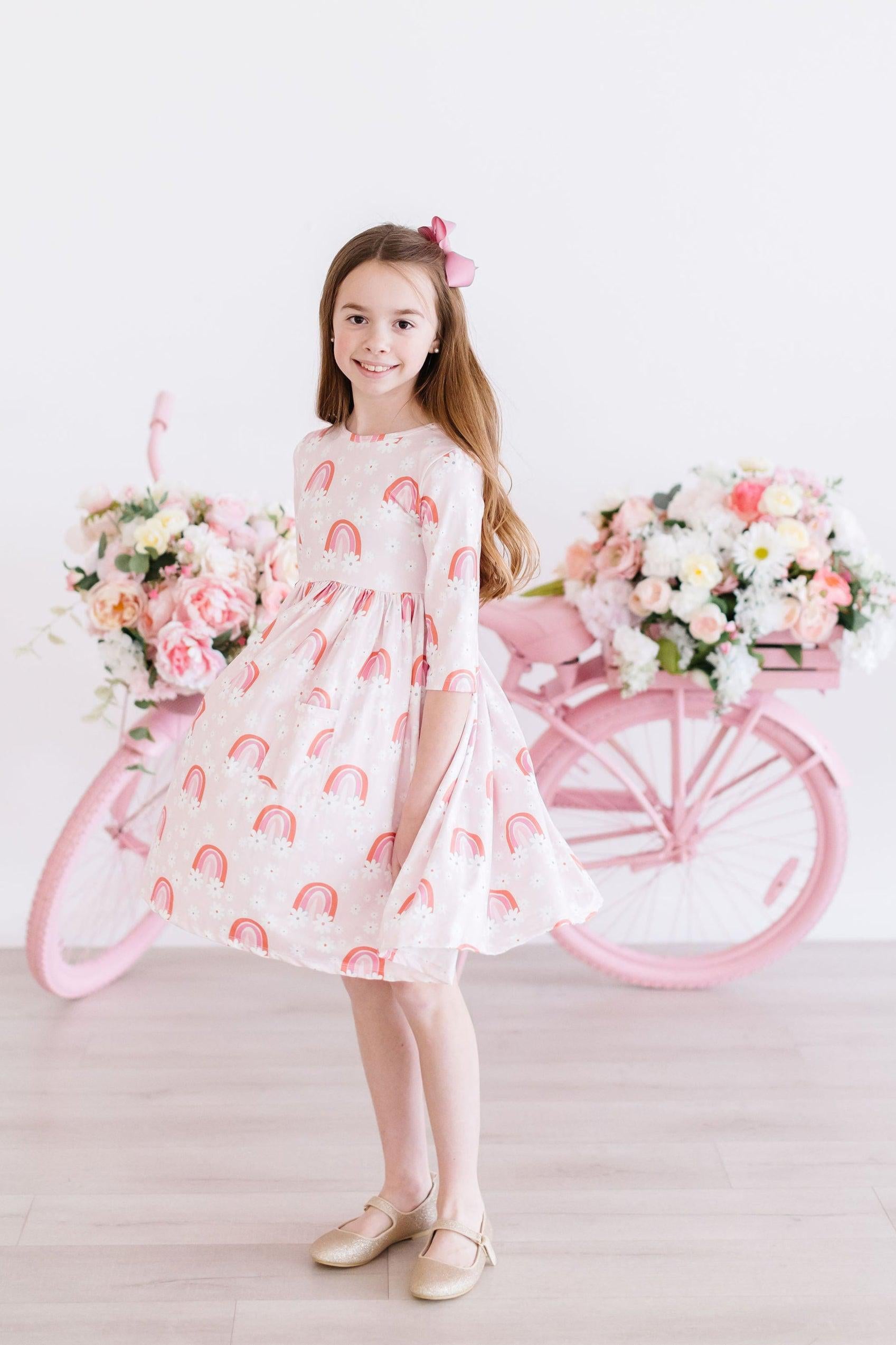 Fun & Flowers 3/4 Sleeve Pocket Twirl Dress-Mila & Rose ®