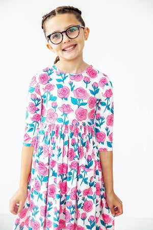 Garden Glow 3/4 Sleeve Pocket Twirl Dress-Mila & Rose ®