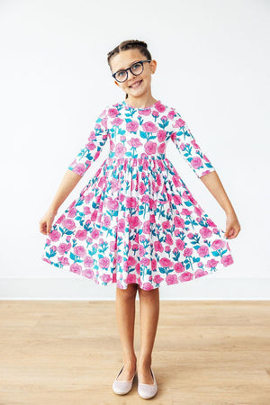 Garden Glow 3/4 Sleeve Pocket Twirl Dress-Mila & Rose ®