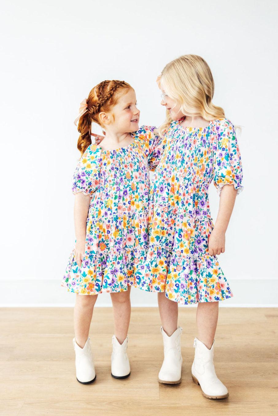Girls' Garden Groove Smocked Ruffle Dress Size: 3T Toddler By Mila & Rose