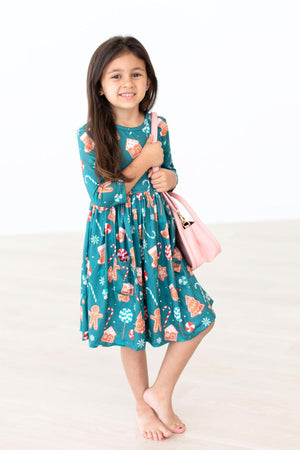 Gingerbread House 3/4 Sleeve Pocket Twirl Dress-Mila & Rose ®
