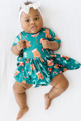 Gingerbread House 3/4 Sleeve Twirl Bodysuit-Mila & Rose ®