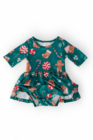 Gingerbread House 3/4 Sleeve Twirl Bodysuit-Mila & Rose ®