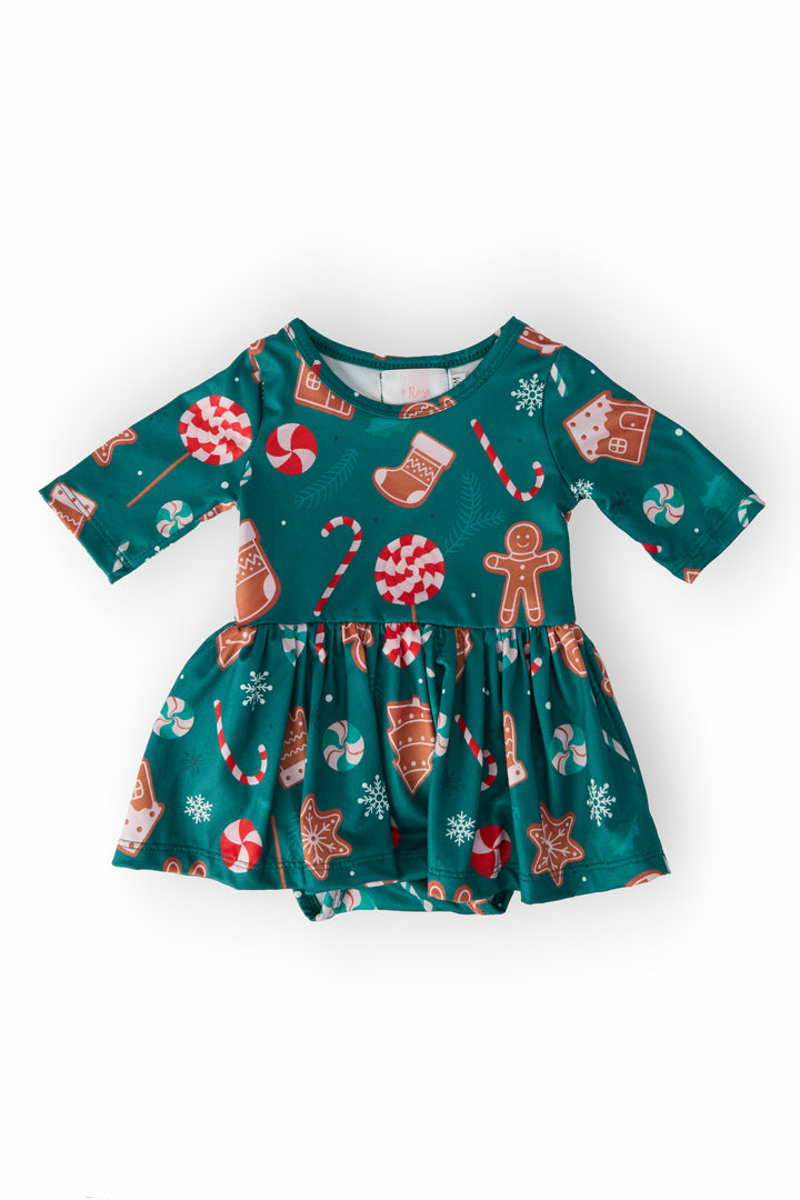 Gingerbread House 3/4 Sleeve Twirl Bodysuit-Mila & Rose ®