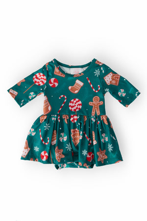 Gingerbread House 3/4 Sleeve Twirl Bodysuit-Mila & Rose ®