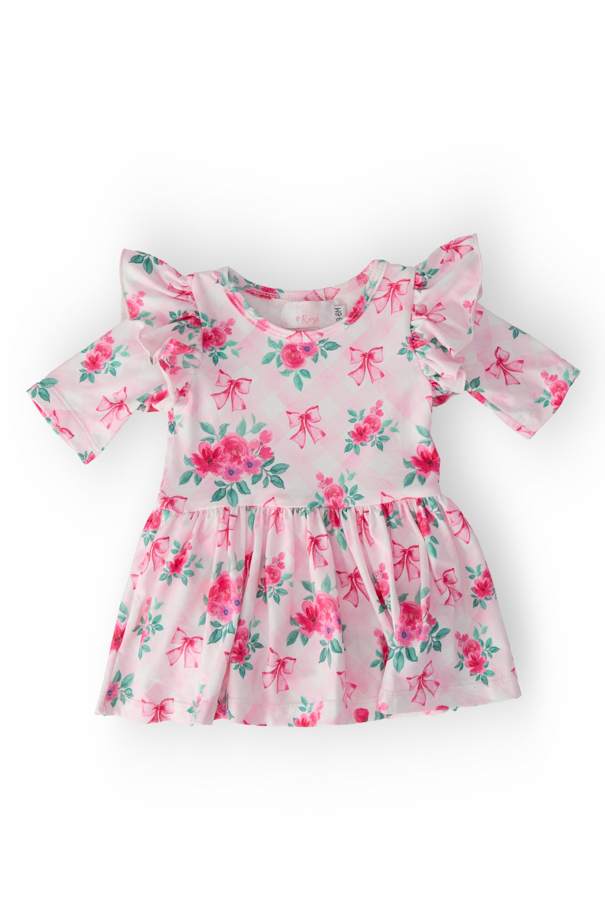 Gingham Bows 3/4 Sleeve Flutter Twirl Bodysuit-Mila & Rose ®