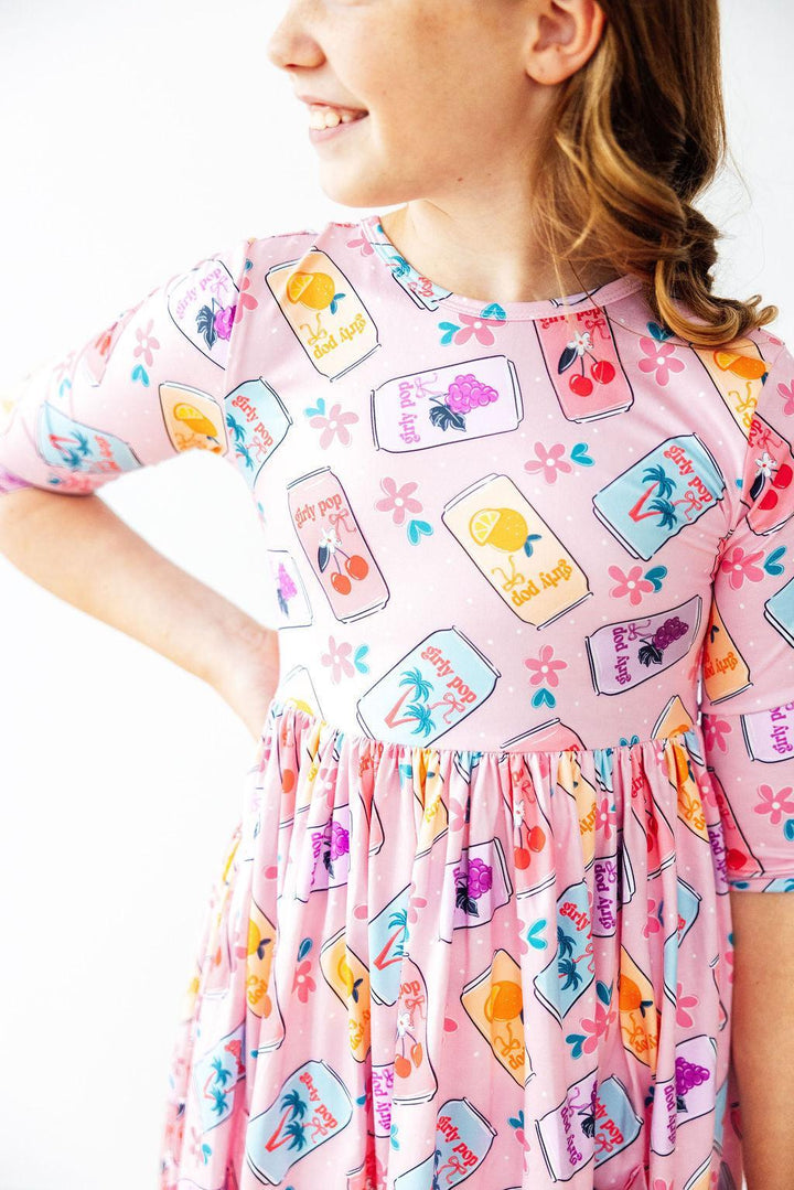 Girly Pop 3/4 Sleeve Pocket Twirl Dress-Mila & Rose ®