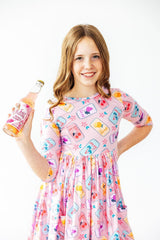 Girly Pop 3/4 Sleeve Pocket Twirl Dress-Mila & Rose ®