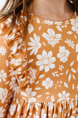 Golden Blooms 3/4 Sleeve Ruffle Twirl Dress-Mila & Rose ®