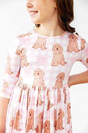 Goldendoodle 3/4 Sleeve Pocket Twirl Dress-Mila & Rose ®