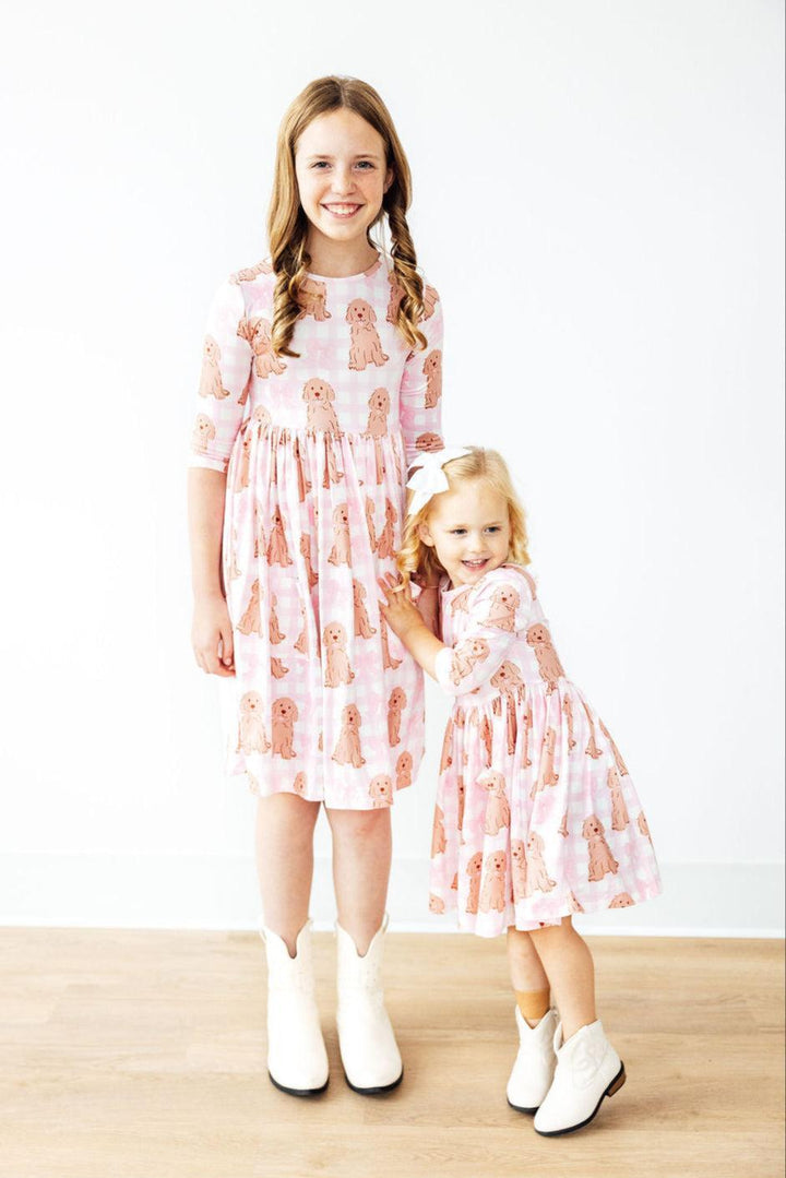 Goldendoodle 3/4 Sleeve Pocket Twirl Dress-Mila & Rose ®