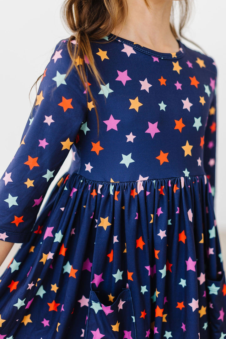 Halloween Stars 3/4 Sleeve Pocket Twirl Dress-Mila & Rose ®