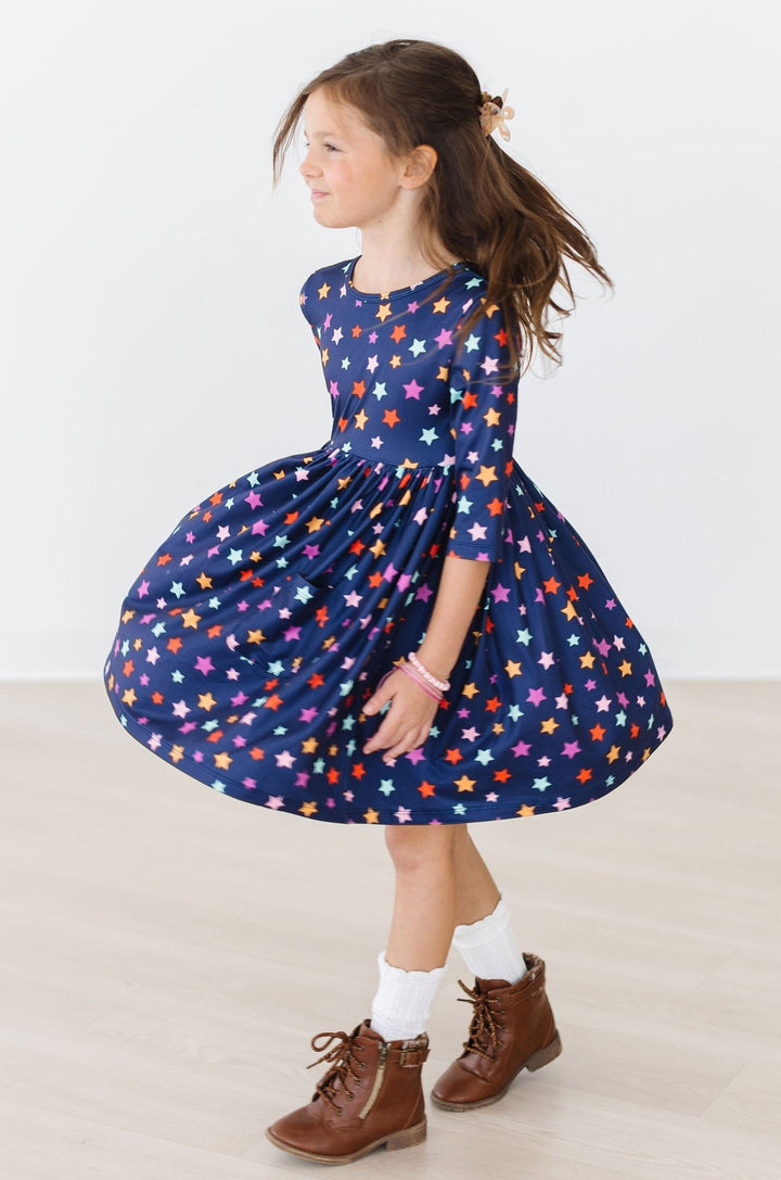 Halloween Stars 3/4 Sleeve Pocket Twirl Dress-Mila & Rose ®