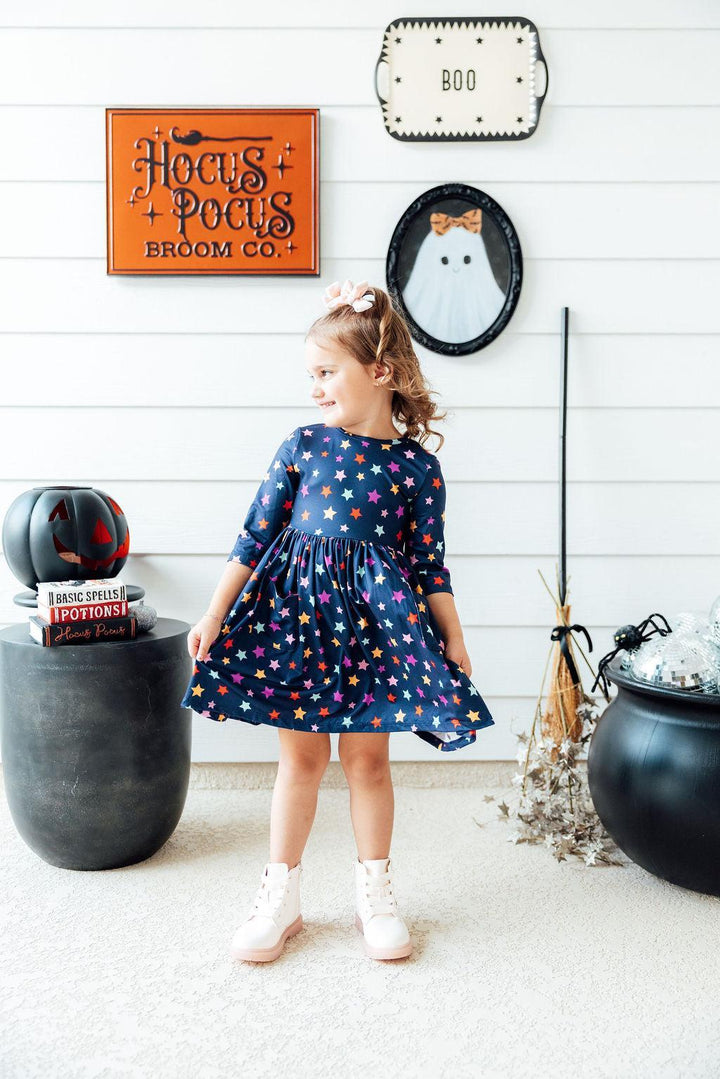 Halloween Stars 3/4 Sleeve Pocket Twirl Dress-Mila & Rose ®