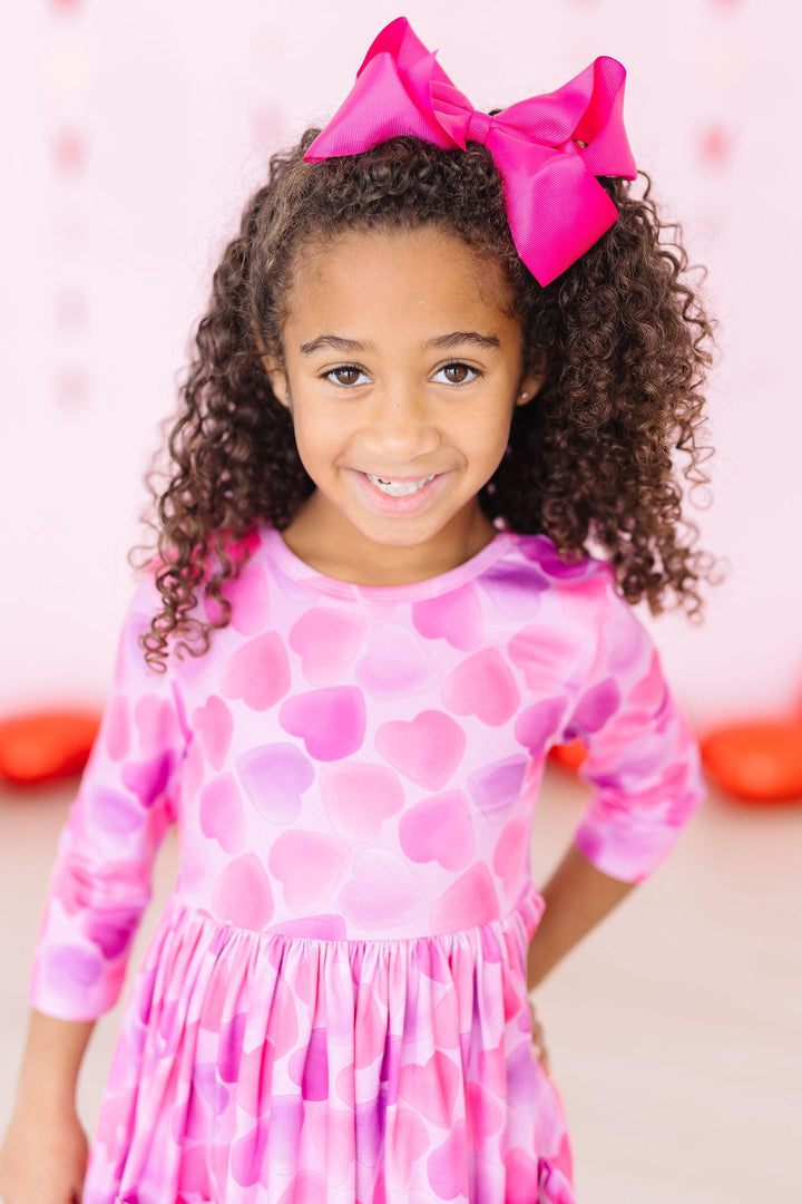 Happy Heart Day 3/4 Sleeve Pocket Twirl Dress-Mila & Rose ®
