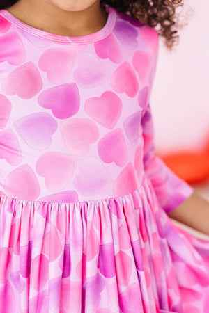 Happy Heart Day 3/4 Sleeve Pocket Twirl Dress-Mila & Rose ®