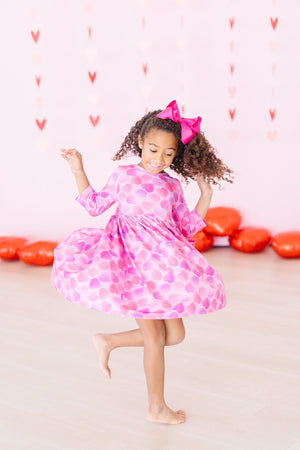 Happy Heart Day 3/4 Sleeve Pocket Twirl Dress-Mila & Rose ®