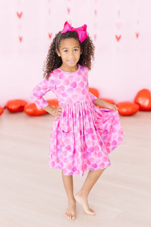 Happy Heart Day 3/4 Sleeve Pocket Twirl Dress-Mila & Rose ®