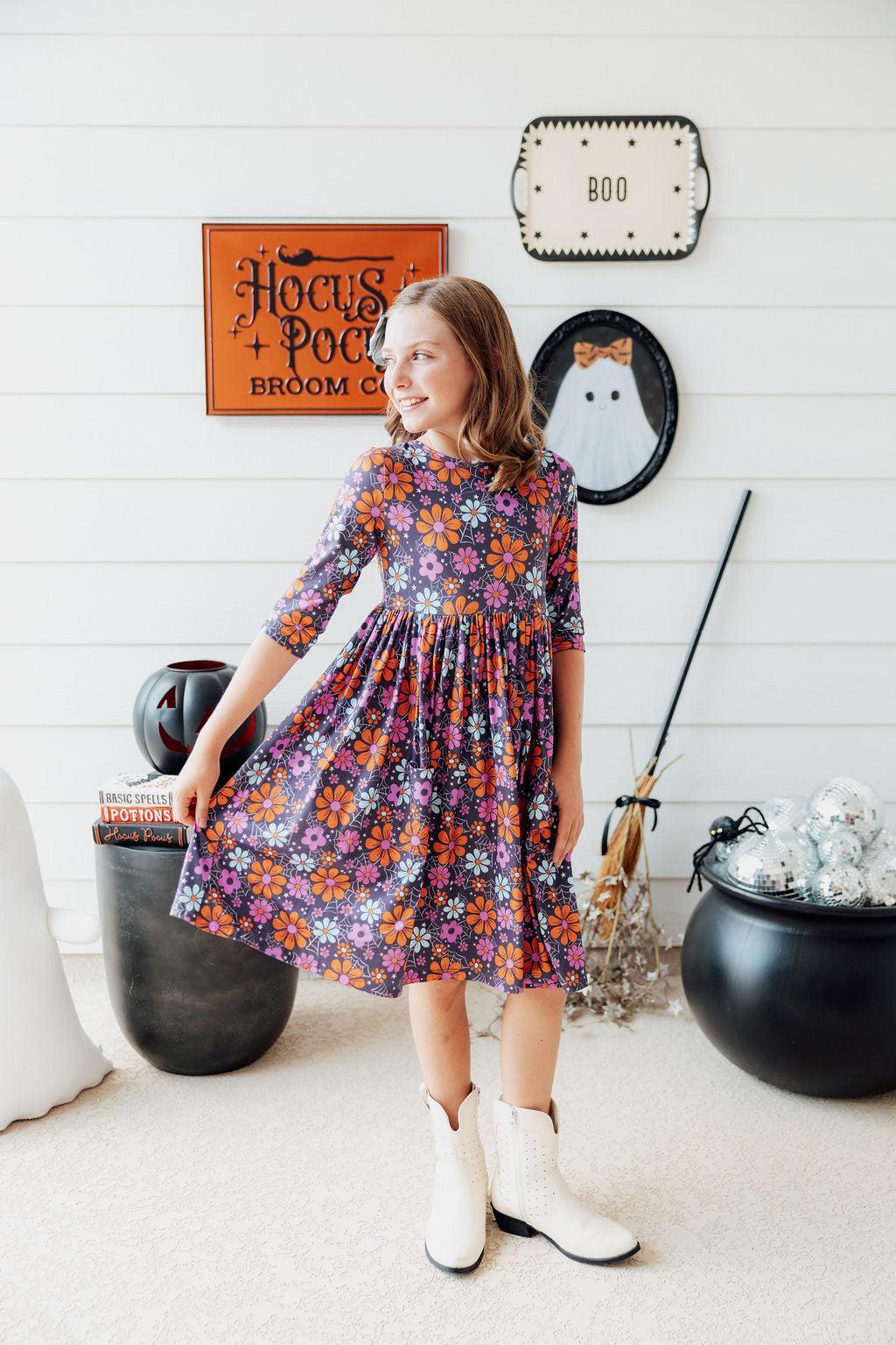 Haunted Garden 3/4 Sleeve Pocket Twirl Dress-Mila & Rose ®