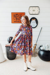 Haunted Garden 3/4 Sleeve Pocket Twirl Dress-Mila & Rose ®