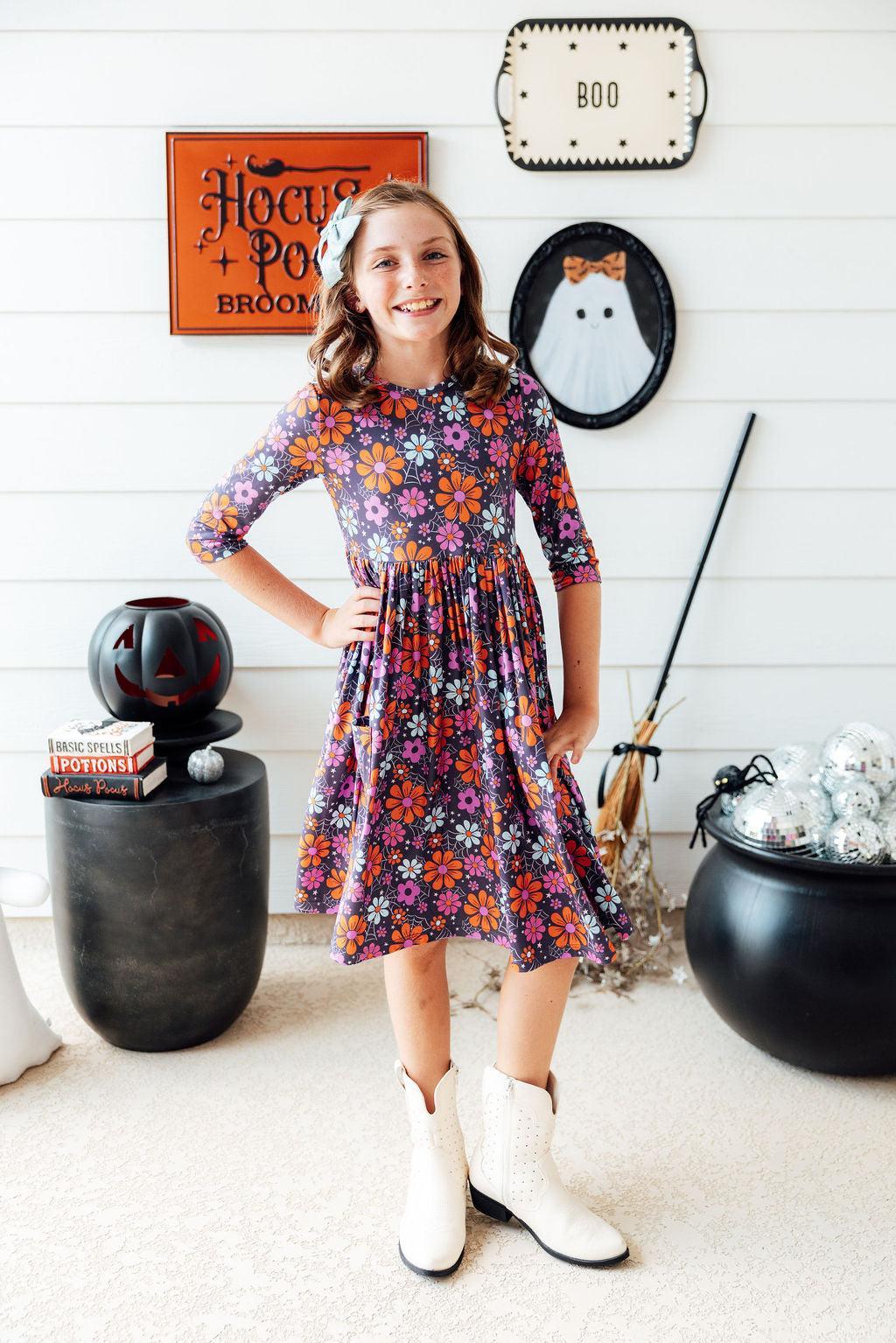 Haunted Garden 3/4 Sleeve Pocket Twirl Dress-Mila & Rose ®