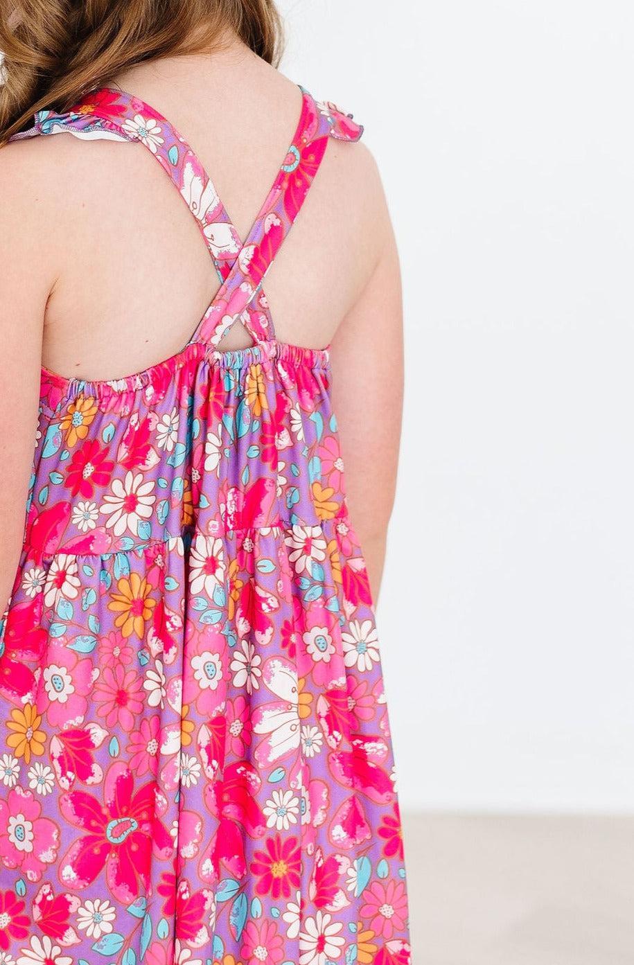pink hawaiian dress Hawaiian Floral Ruffle Cross Back Dress