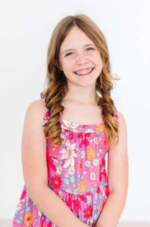 Hawaiian Floral Ruffle Cross Back Dress-Mila & Rose ®