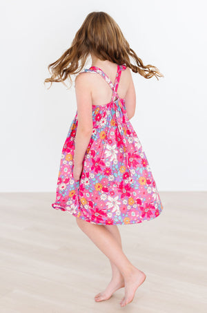 Hawaiian Floral Ruffle Cross Back Dress-Mila & Rose ®