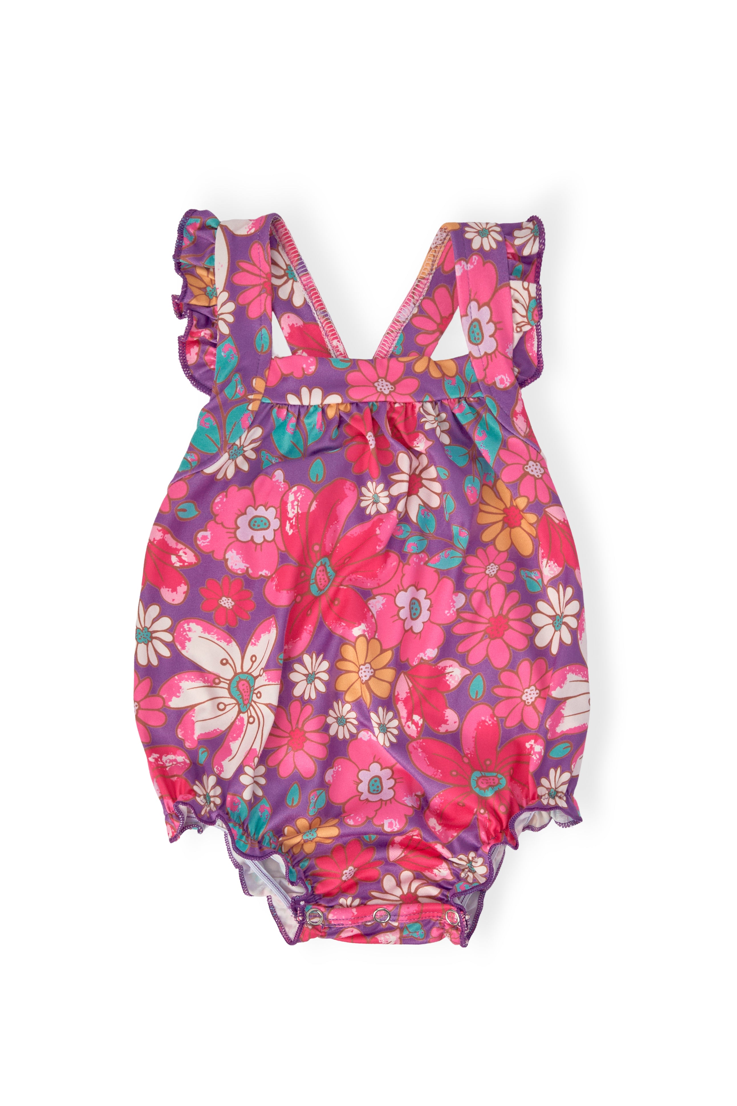 Hawaiian Floral Ruffle Cross Back Romper | Mila & Rose