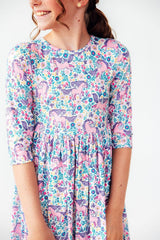 Head in the Clouds 3/4 Sleeve Pocket Twirl Dress-Mila & Rose ®