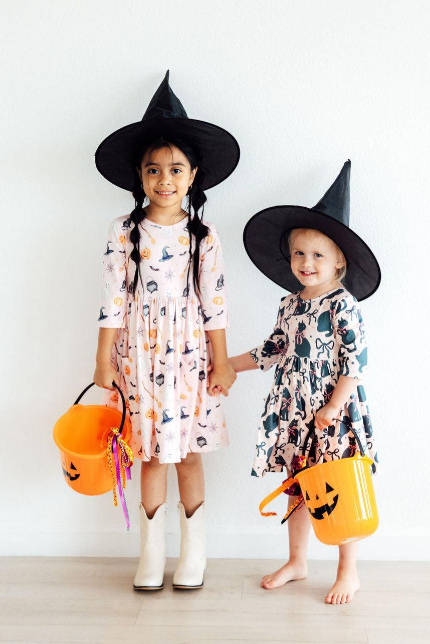 Hey Boo 3/4 Sleeve Pocket Twirl Dress-Mila & Rose ®