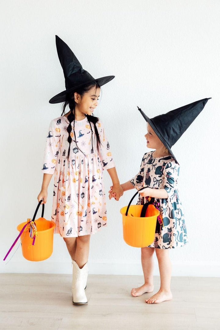 (L) Hey Boo 3/4 Sleeve Pocket Twirl Dress-Mila & Rose ®